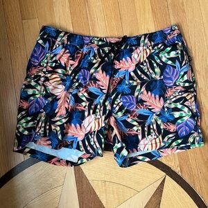 Onia Mens Swim Trunks Black Pink Leave Fronds Nylon Size XXL